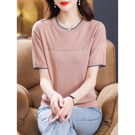 Yilizi [1396 Menschen lobten] Mamas Sommer mit kurzer Ärmel T-Shirt für Frauen 40-jähriges Tianshi Top für den Sommer 2025 neue Milchfarbe mittleren Alters Milch M [95-105]