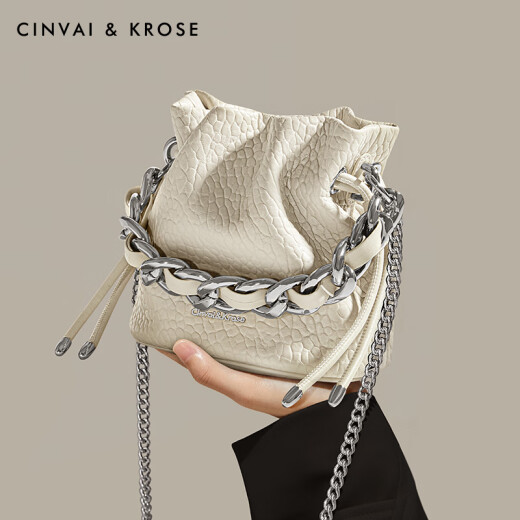 Cinvaikrose Bag Damen 2025 Neue Modekette Eimer Tasche Echtes Leder handgeedeltes Crossbody-Tasche Weiß weiß