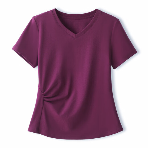 Lisa Guangzhou 13-Reihen-T-Shirt-T-Shirt-T-Shirt V-Ausschnitt Front Schulter kurzärmeliges T-Shirt Frauen Design Falten-Basis-Hemd Sommer-Style 6626 Blurred Red (Fischknochenstil) suggeriert 80-95 Jin [Jin gleich 0,5 kg]
