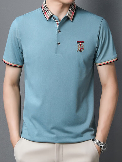 Olj Luxusmarke Herren Sommer New Polo Shirt Herren kurzärmeligte Revers-T-Shirt gestickt modisch Casual Herren Top Marine Blue M.