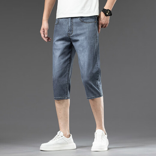 
Woodpecker summer thin Tennis Cropped Denim Shorts Men's Loose Straight Casual and All-match Mid-Pants 2025 New Men's Pants 757# Ice Gray Blue + Ice Gray Blue 38