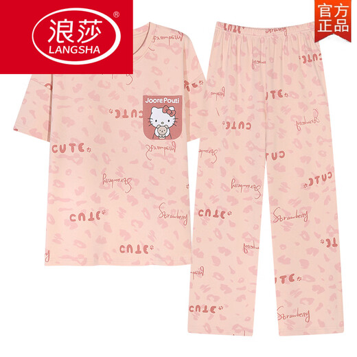 浪莎（LangSha）睡衣女春夏天纯棉短袖长裤2025年新款卡通可外穿带胸垫家居服套装 C9207带胸垫短长 M 女【建议80-95斤】