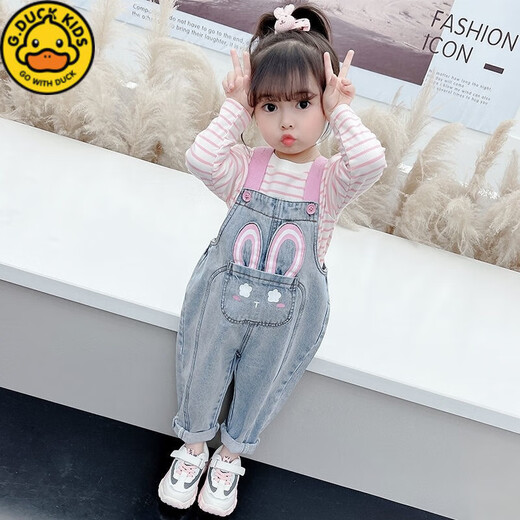 G.DUCKKIDS小黄鸭女童牛仔背带裤春秋季儿童装洋气长裤小童女宝宝裤子春装 牛仔蓝背带裤 80 (适合身高70-80厘米)