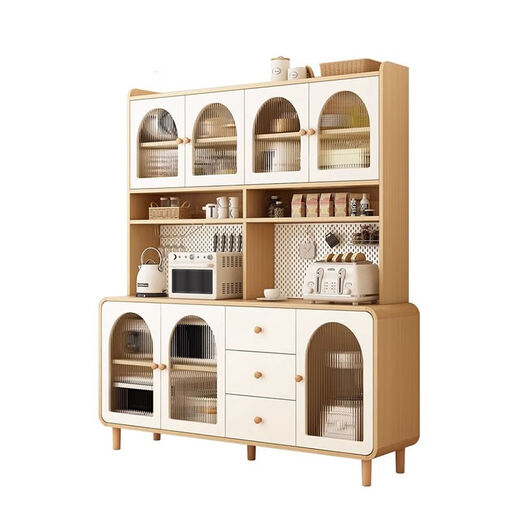 Yiguangju Cream-Stil-Sideboard-Hochschrank gegen die Wand integrierte Haushaltsküchenschrank Wohnzimmer Weinschrank 120*40*190 Runde Ecken [Blockholzfarbe] [nach Hause senden]