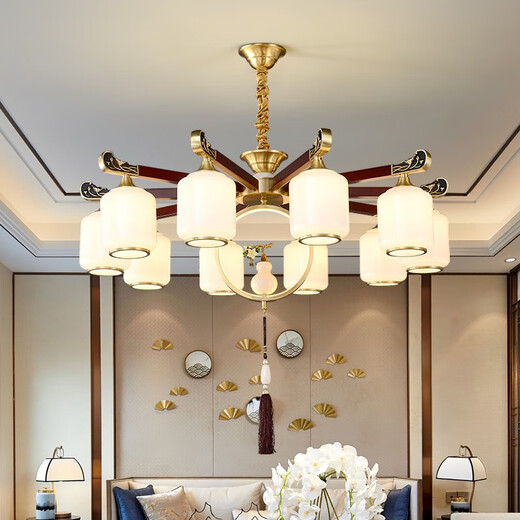 OPP-Beleuchtung (Opple) 2025 neuer Stil Abwärts alle Kupfer New Chinese Style Wohnzimmer Kronleuchter chinesischer Stil High-End-Atmosphäre Villa Restaurant Tea Room Hall 9889-15 Köpfe mit Kupfer Vollspektrum dreifarbig LED LED LED