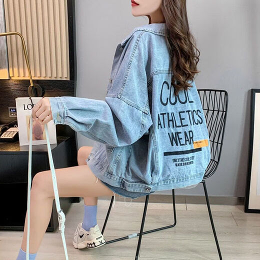 FHHUABD牛仔外套女网红潮流短款宽松百搭春秋洋气新款牛仔衣女装上衣 9929#图片款【烟灰色】 XL 【建议131--145斤】