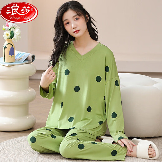 浪莎（LangSha）莫代尔睡衣女秋款长袖春秋季薄套装家居服大码宽松2025新款两件套 XJY-3883 L (100-120斤内)