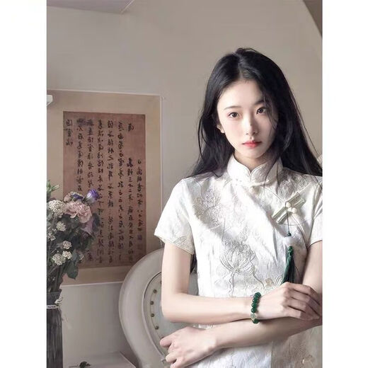 HUALIN FASHION改良旗袍夏季少女气质白色连衣裙国风日常 831花色 M