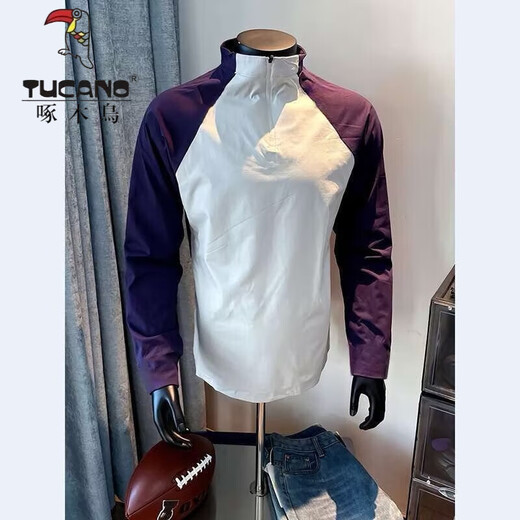 Woodpecker (TUCANO) Gym Training Wear Long Sleeve Men's Tight Elastic Half-Zip Sports Running Basketball Cycling Wear Navy Blue 2XL