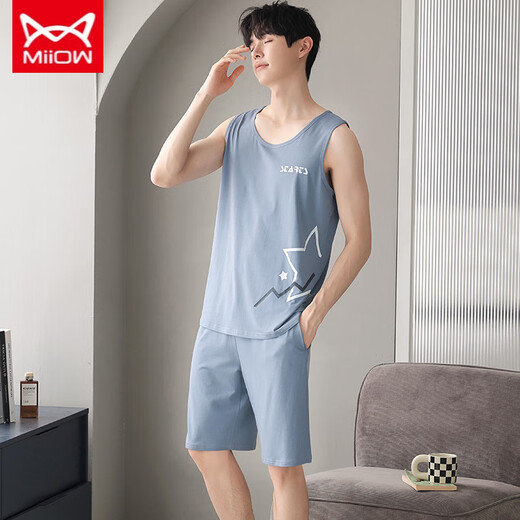 Catman Miiow Mend's Modal Pajamas Summer Shevel Shews Suit Vest Occasiter Loose Home Costume Short Mancheve Outdoor NS 9207 L 100-120JIN [Jin est égal à 0,5 kg]
