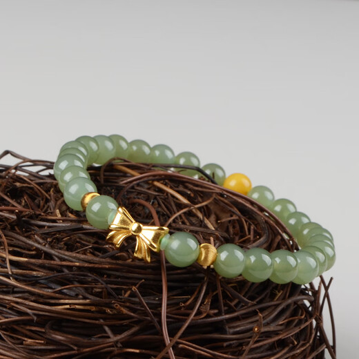 Her Generations Natural Beeswax Hetian Jade Bracelet Jade Beads Jewelry Gift for Lover Bow-Small 6mm