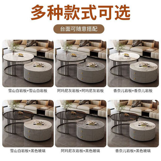 Oppein [9230 People Elogied] Café Mesa de café Luz Luxury Simple Modern Living Sala Pequeño apartamento lateral nórdico Rocas Rocas negras Gabinete gris [Snow Mountain White + Snow Mountain White] 50 + 70 [Slab de roca real importada]