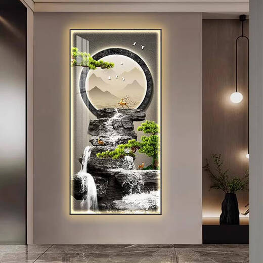 Yusenyi Internet Celebrity Xuan New Style Decoration Gallery Decoration atmosphère Guanzhong Lamp Painting Walks à travers la porte peinture suspendue PEINTAGNE FUDAO Persimons Persimons, Excédent Années 15906 80 * 160 Classic Black Frame Crystal Picture Lampe Paint Wisdom