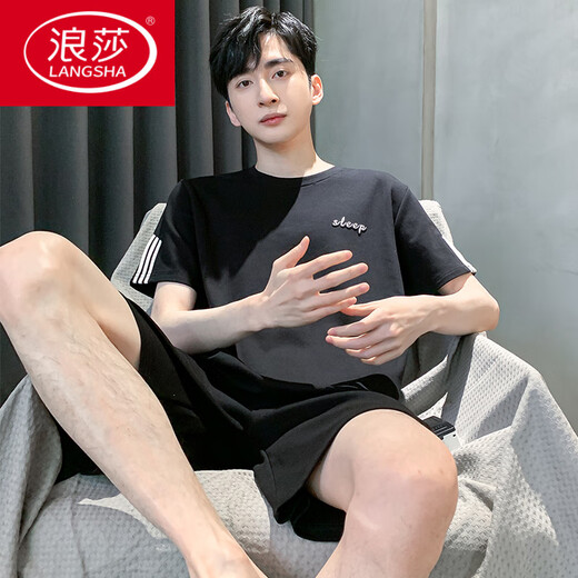 浪莎（LangSha）男士睡衣男夏季短袖纯棉男款夏天薄2025新款男生大码家居服舒适新 HDE-9928 L 男