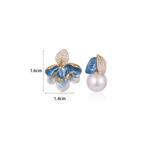 Idel enamel dripping glaze asymmetrical earrings high-end diamond leaf pearl earrings for women 2025 hot style Chinese palace style E4005 enamel dripping glaze asymmetrical earrings