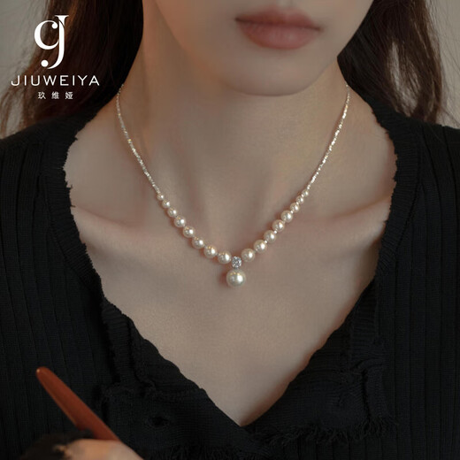 Juvia Pearl Necklace Queen Princess Style Broken Silver Necklace Shijia Pearl Niche Design High-end Clavicle Chain Broken Silver Pearl Necklace Gift Box