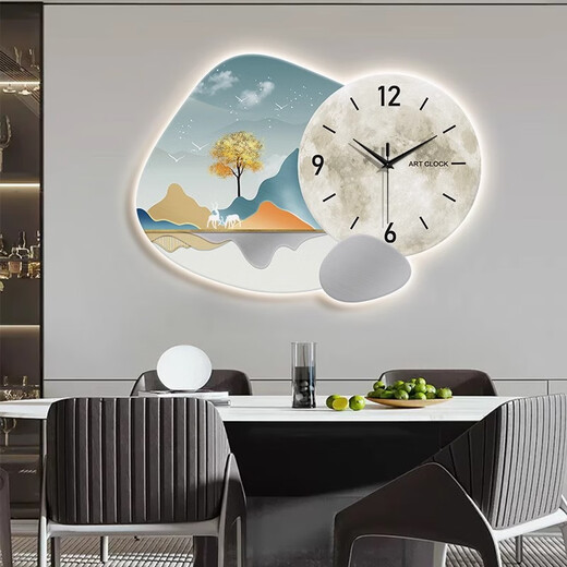 
Xiaoxiao Painting Zhong Fulu Shanchuan Living Room Clock Wall Clock Decorative Painting 2025 New Restaurant Wall Light Hanging Painting with Muted Clock Hanging Wall PD4873 [Dial Model] 20-inch 50*35cm Regular Lightless Model