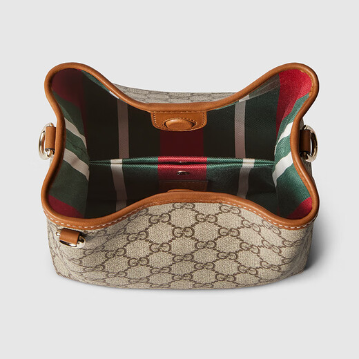 古驰（GUCCI）水桶包 【25年新款】Emblem 涂层帆布拼皮革手提包女款斜挎包【送礼】 棕色815118-FAD6L-9758 长18cm 宽11cm 高19cm