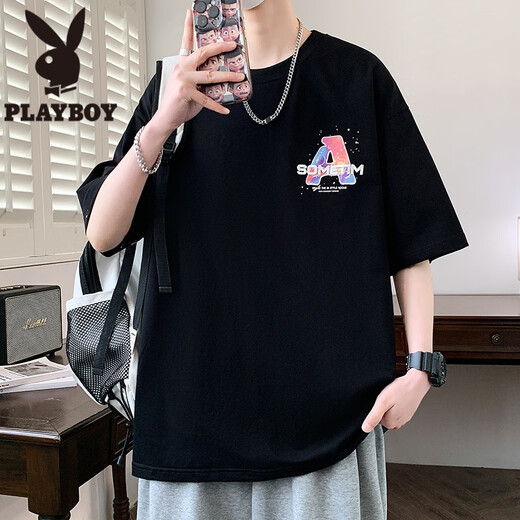 Playboy (Playboy) Briefe Drucken kurzärmeligster Männer Sommerrotatorenhülle Lose T-Shirt halbärmelige Herren-Top-Teenagerin White-Vielseitigkeit T-Shirt T W733 Weiß M etwa 85 ~ 110jin [Jin gleich 0,5 kg] kann getragen werden