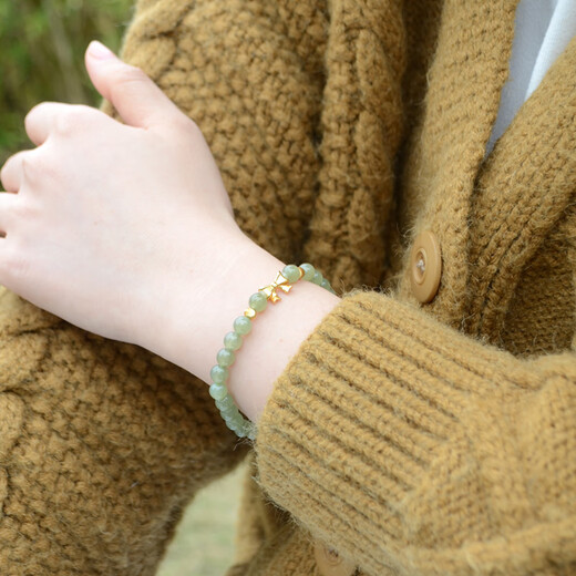 Her Generations Natural Beeswax Hetian Jade Bracelet Jade Beads Jewelry Gift for Lover Bow-Small 6mm