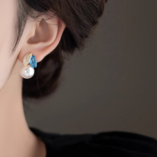 Idel enamel dripping glaze asymmetrical earrings high-end diamond leaf pearl earrings for women 2025 hot style Chinese palace style E4005 enamel dripping glaze asymmetrical earrings