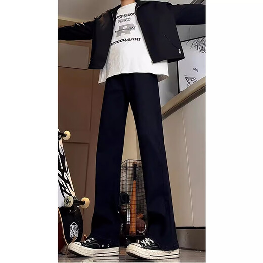 POUM Willow Scimitar Jeans Men's Spring and Autumn and Summer American High Street Straight Slim Pants Stylish Pants DFFS-701 Black L
