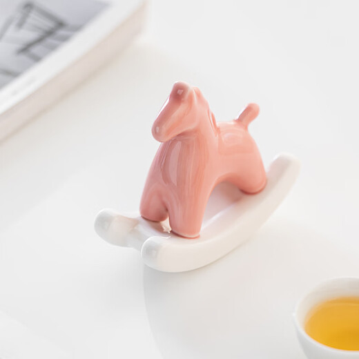 HOI KONG creative ceramic rocking horse interesting small ornaments new Chinese style national trend small pink horse tea space tea room tea table decoration national style ceramic rocking horse cyan