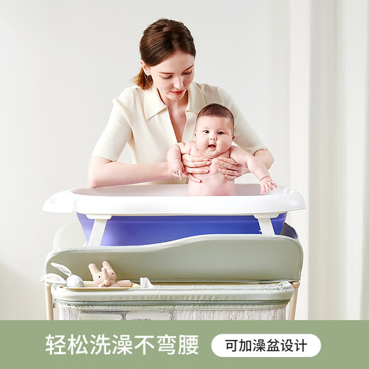 煦凛日本尿布台婴儿护理台婴幼儿抚触台新生儿换尿布多功能可折叠操作 【莫兰迪绿】华达呢抗菌面料+一件折叠