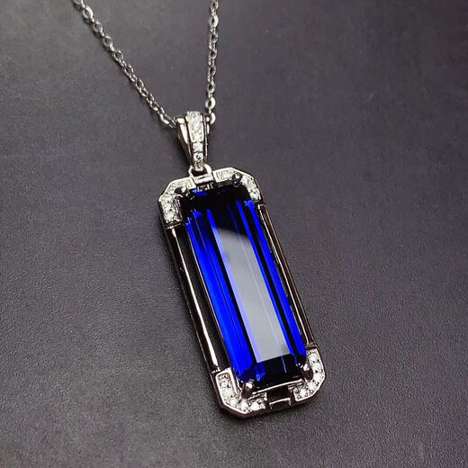 Hunter rectangular sapphire necklace 925 silver white gold gemstone corundum clavicle necklace women's tanzanite sapphire pendant 925 silver blue gemstone necklace
