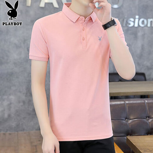 Playboy (Playboy) Camiseta de manga corta para hombres Polo Summer Summer Silk Silk Top Relling High-Men's Relling Pink XL