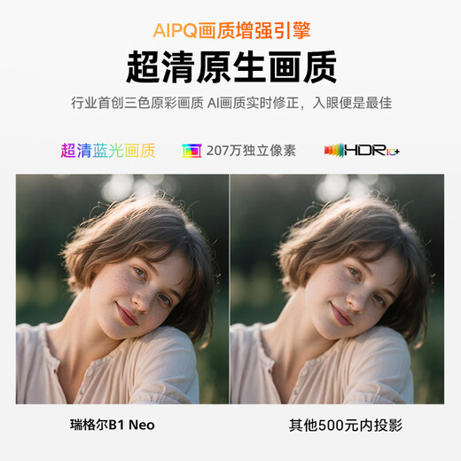 Rigal（瑞格尔）B1Neo 投影仪家用超清智能投影机便携卧室手机投影电视(电动对焦 家庭影院 国家补贴)