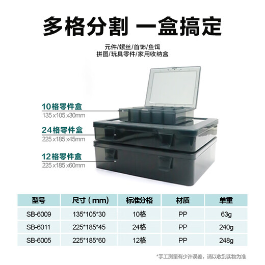 Baogong (Pro sKit) 10/12/24 grid parts box tool box plastic box terminal accessories storage box compartment SB-60 series 10 grid parts box (SB-6009)