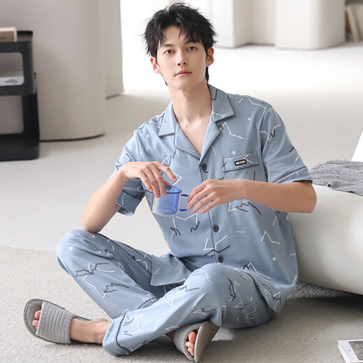 Jiao Men's Pajamas Algodón puro de algodón puro Summer Sports 2025 NUEVA ELLA PARA Menina delgada Tamaño grande Conjunto de ropa para el hogar suelto 09m9857 l