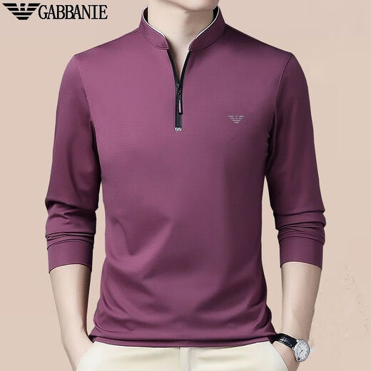 Falamone Armani T-shirt à manches longues pour hommes Automne et hiver décontracté plus collier de support chaud en velours mi-ferme
