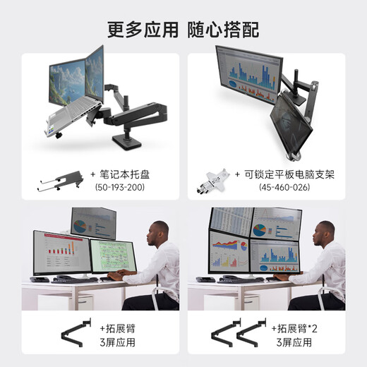 爱格升ergotron爱格升全新升级LX PRO叠加式双屏双臂显示器支架桌面电脑升降机械臂 45-690 亮白|叠加双臂|承重1.8-10kg|桌夹式