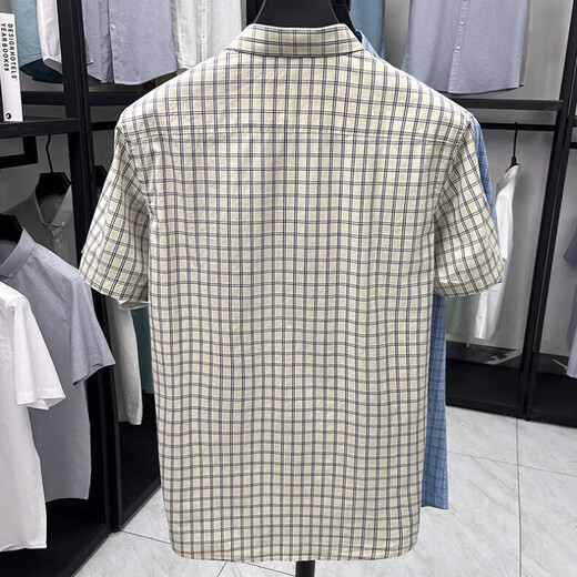 Old man head (LAORENTOU) pure cotton summer new men's short-sleeved shirt business casual plaid half-sleeved men's top shirt middle-aged and young AN15271 khaki 2XL