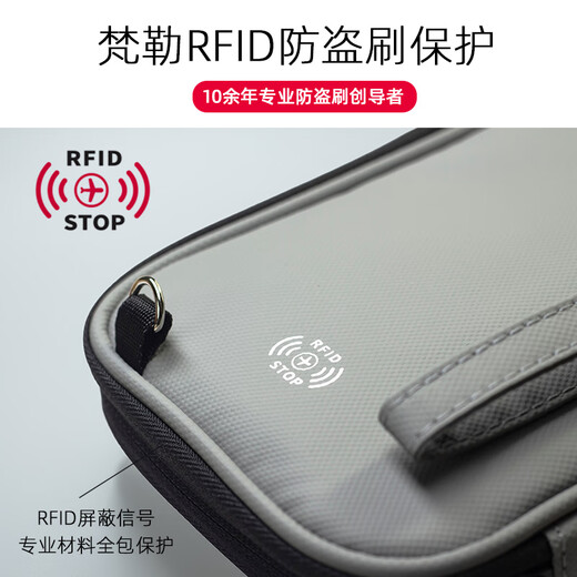 
VANLEMN Denmark Anti-theft Passport Bag Multi-function Travel Study Abroad Storage Card Pack RFID Portable Neck Halves Passport Clip Light Gray [Anti-theft Brush Anti-theft Water Splash Passport Bag]