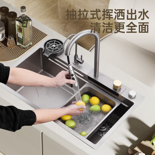 Kohler gray stainless steel sink nano undercounter basin kitchen dishwashing basin sink home 80*45 Raindance faucet package B