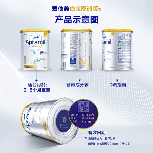 爱他美（Aptamil）澳洲白金版 叶黄素DHA新西兰婴幼儿配方牛奶粉日期新鲜官方授权 【每罐返现】1段  保质期27年2月 900g