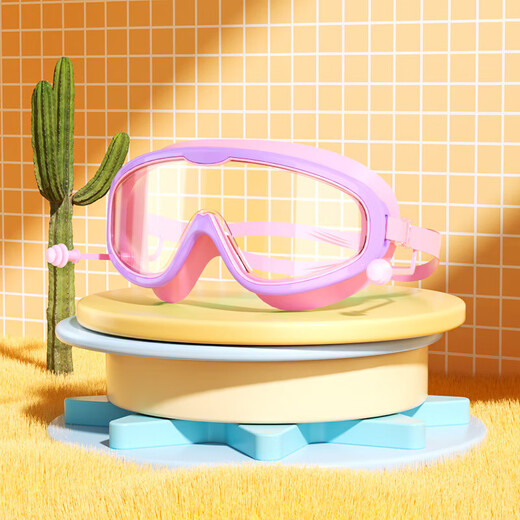 Xinnan Lunettes de Natation pour Enfants, Bonnet de Bain pour Enfants, Lunettes de Natation Haute définition sans Buée à Grande Monture pour garçons et Filles, Ensemble de Deux pièces, Sirène Rose