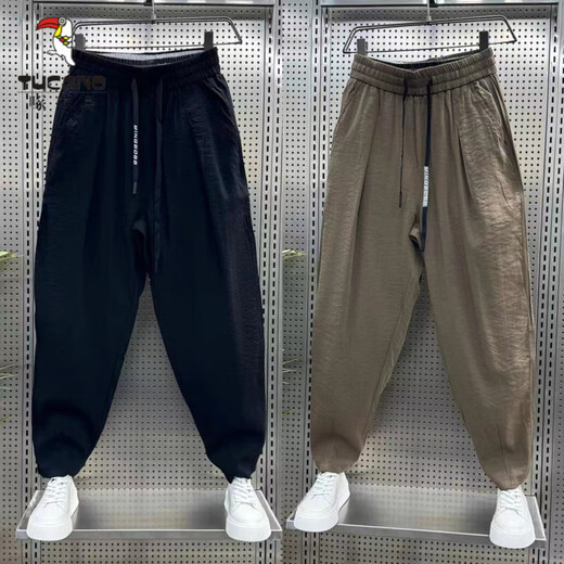 
Woodpecker (TUCANO) trendy brand thin ice silk linen casual pants for men's summer new loose tie harem pants handsome cotton linen cropped pants light green (single-piece) 3XL [155-170Jin [Jin equals 0.5 kg]]