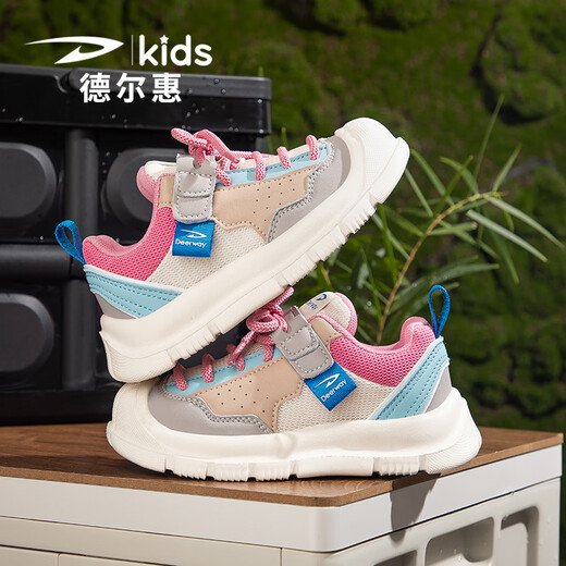 Delhui Chaussures de sport pour enfants 2025 Printemps et automne Nouveau maille respirant moyennes grandes chaussures de planche pour enfants confortables chaussures de filles confortables 3523 Rose blanc (nouveau cuir) 36 longueur intérieure 23,0 / Foot Longueur 22,0