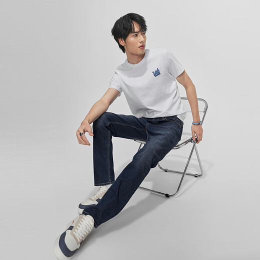Lee24 new product 723 slim mid waist straight feet nostalgic retro mid-dark blue thin men's jeans cool pants trend medium dark blue (trouser length 31) 28