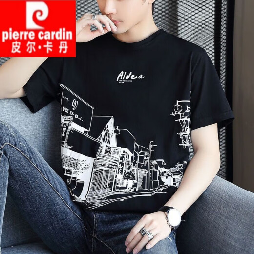皮尔卡丹（pierre cardin）男士短袖t恤纯棉2025新款半袖体恤衫宽松潮流夏季男装上衣服 Z829灰色 M 【建议90-115斤】