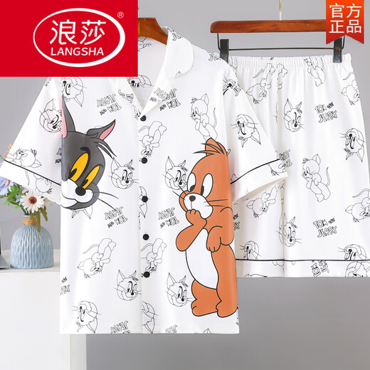 
LangSha pajamas men's summer short-sleeved thin style plus fat plus size cartoon teenager men's home clothes two-piece suit summer short-sleeved 6624 men's set [with pants] M standard (high 165100 Jin [Jin equals 0.5 kg])