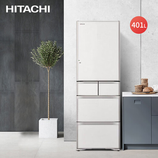 Hitachi multi-door refrigerator R-XG420KC 401L air-cooled frost-free glass panel automatic ice making ice cold set crystal white