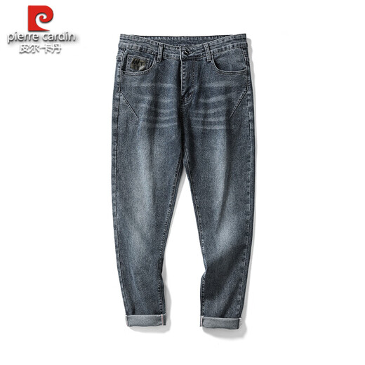 皮尔卡丹（pierre cardin）牛仔裤男夏季薄款弹力百搭青年修身小脚休闲潮流韩版春夏长裤 蓝灰844 28