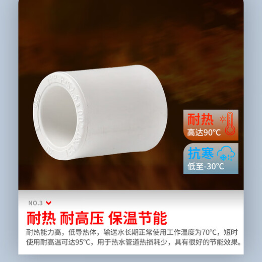 LESSO PPR water pipe accessories 6 minutes 25 hot melt straight-through tap water pipe connector white dn25 (10 pieces/piece)