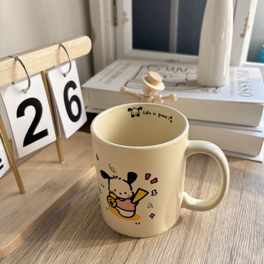 Cute fireworks pacha puppy mug cup high-looking simple couple ceramic cup ins feng shui cup household off-white 1 piece 350ml