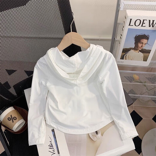 G.DUCKKIDS Thin Baby Summer Jacket Girls Sun Protection Clothing 2025 New Ice Silk Thin Girls and Children Skin Clothing Fashion White UPF50+ 100 Sizes (Height 80-90cm)